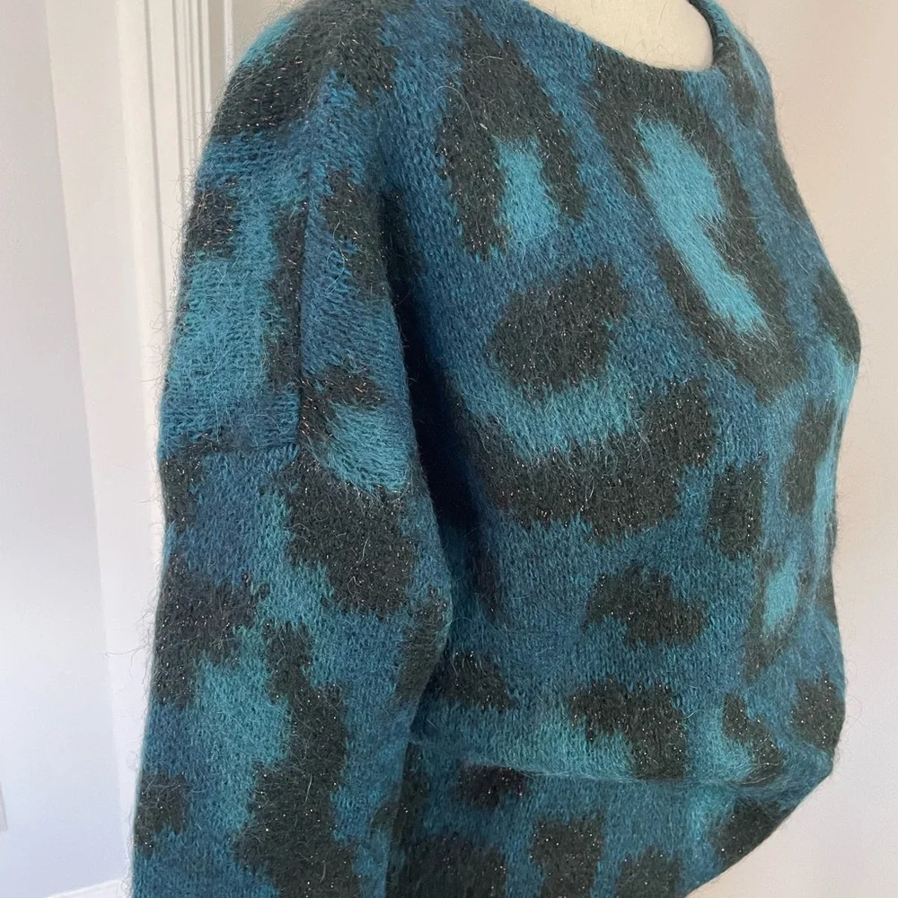 Maje Teal and Black Patterned Sweater - Picture 2 of 9